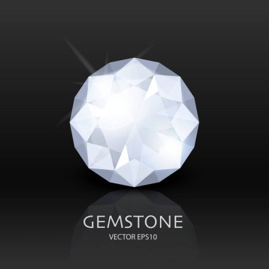 3d Gerçekçi Beyaz Şeffaf Gemstone, Elmas, Kristal, Siyah Üzerine Yapay Elmas Kapanışı ile Vektör Banner. Mücevher konsepti. Tasarım Şablonu, Clipart. Yan Görünüm.