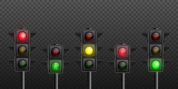 Vector Realistic Detailed Road Turned Traffic Light Icon Set Isolated — Stock Vector