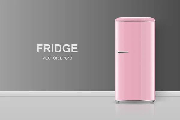 Vector Banner Mit Realistic Pink Retro Vintage Kühlschrank Isoliert Vertikal — Stockvektor