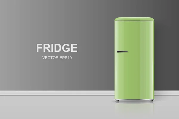 Vector Banner Mit Realistic Green Retro Vintage Kühlschrank Isoliert Vertikal — Stockvektor