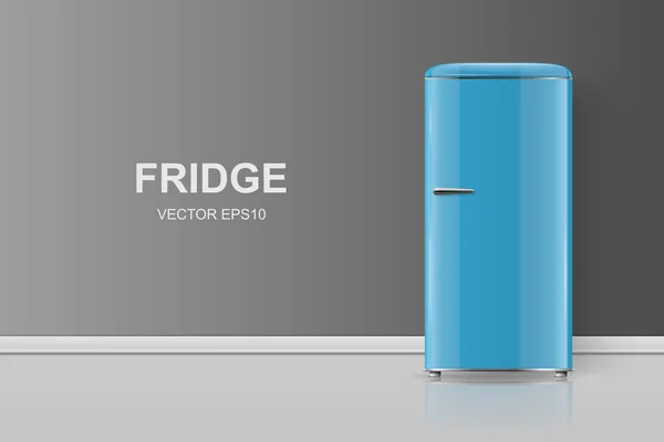 Vector Banner Mit Realistic Blue Retro Vintage Kühlschrank Isoliert Vertikal — Stockvektor