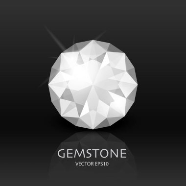 3d Gerçekçi Beyaz Şeffaf Gemstone, Elmas, Kristal, Siyah Üzerine Yapay Elmas Kapanışı ile Vektör Banner. Mücevher konsepti. Tasarım Şablonu, Clipart.