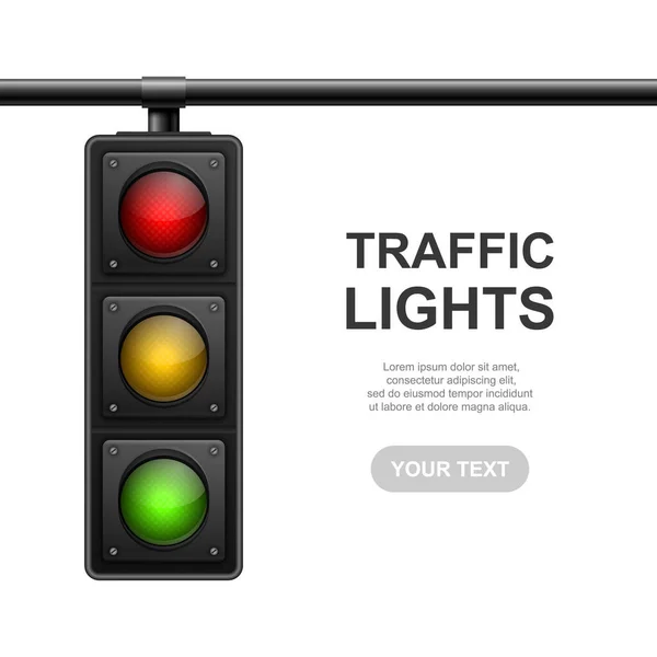 Gerçekçi Detaylı Trafik Işıkları Zole Edilmiş Vektör Afişi Güvenlik Kuralları — Stok Vektör