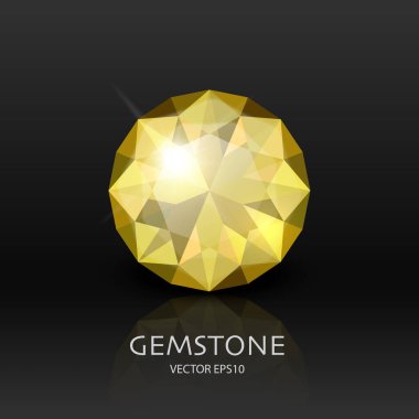 3d Gerçekçi Sarı Şeffaf Gemstone, Elmas, Kristal, Siyah Üzerine Elmas Kapanışı ile Vektör Banner. Mücevher konsepti. Tasarım Şablonu, Clipart.