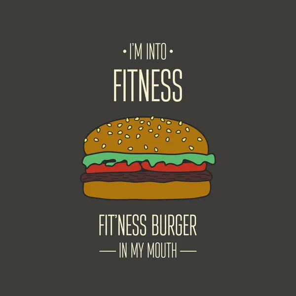 Lubię Fitness Burgera Ustach Wektor Ręcznie Rysowane Burger Typografia Cytat — Wektor stockowy