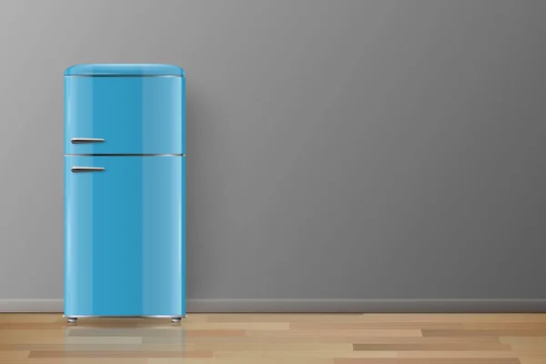 Vector Banner Mit Realistic Glossy Blue Retro Vintage Kühlschrank Isoliert — Stockvektor