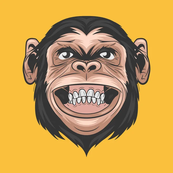 Vektör El Gülümseyen Şempanze Maymun. Renkli Soyut Komik Maymun Kafa Duvar Sanatı, Tişört Yazdırma, Poster. Şirin Şempanze Maymun Simgesi, Logo, Çizim.