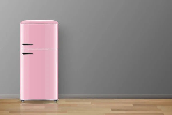 Vector Banner Mit Realistic Glossy Pink Retro Vintage Kühlschrank Isoliert — Stockvektor