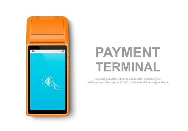 Vector Realistic Orange Touch Nfc Mobile Zahlungsmaschine Pos Terminal Closeup — Stockvektor