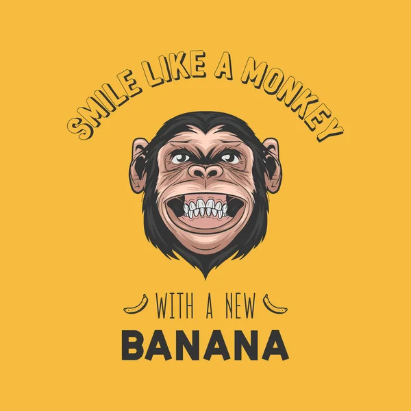 Sonríe Como Mono Con Plátano Nuevo Vector Dibujado Mano Sonriente — Archivo Imágenes Vectoriales