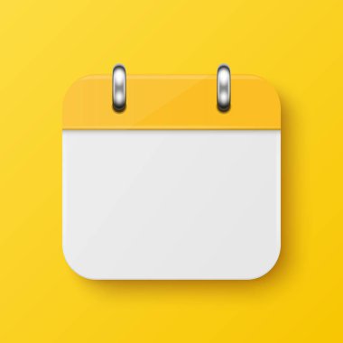 Sarı Duvar Arkaplanındaki Vektör 3d Gerçekçi Klasik Minimalist Sarı Takvim Simgesi. Mockup için tasarım şablonu. Duvardaki Kağıt Sarı Takvim. Takvim ile Arkaplan, Boşluğu Kopyala.