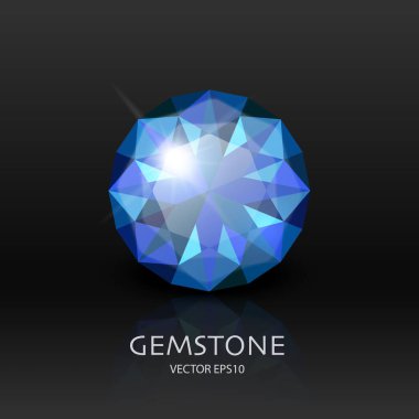 3d Gerçekçi Mavi Şeffaf Gemstone, Elmas, Kristal, Yapay Elmas Siyah Üzerine Kapanışı ile Vektör Banner. Mücevher konsepti. Tasarım Şablonu, Clipart.
