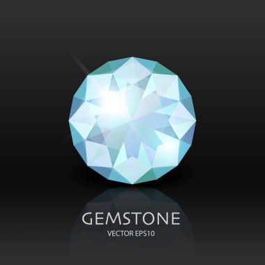 3d Gerçekçi Mavi Şeffaf Gemstone, Elmas, Kristal, Yapay Elmas Siyah Üzerine Kapanışı ile Vektör Banner. Mücevher konsepti. Tasarım Şablonu, Clipart.
