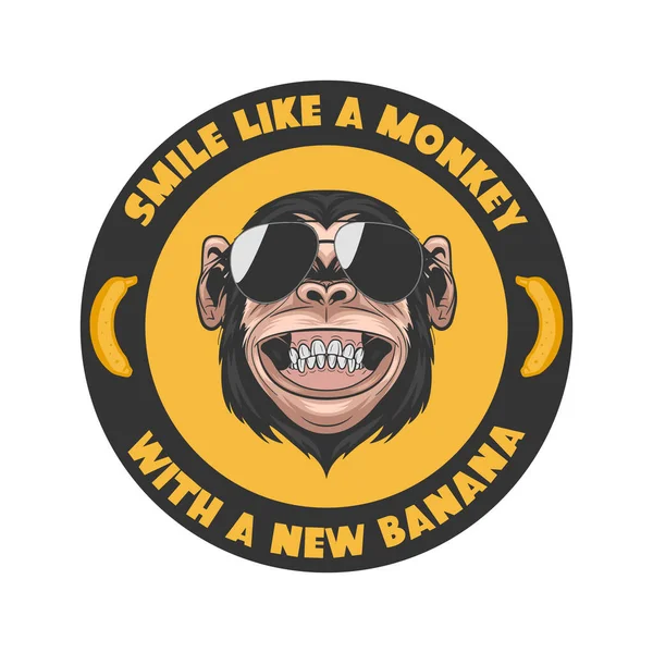 新しいバナナの猿のような笑顔 Vector Smiling Chimpanee Ape Sungles Typography Quote 壁のアート Tシャツ印刷 — ストックベクタ