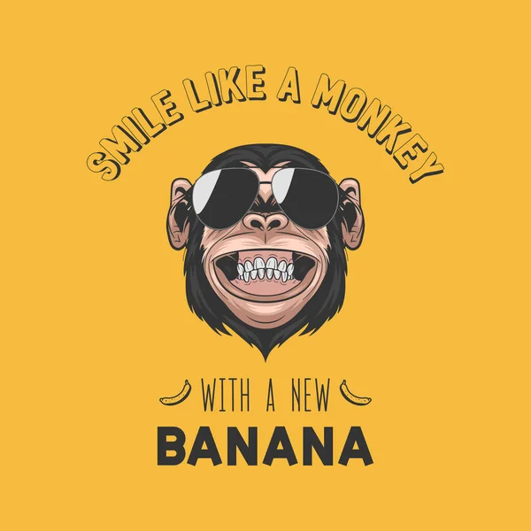 Sonríe Como Mono Con Plátano Nuevo Vector Sonriente Chimpancé Mono — Archivo Imágenes Vectoriales