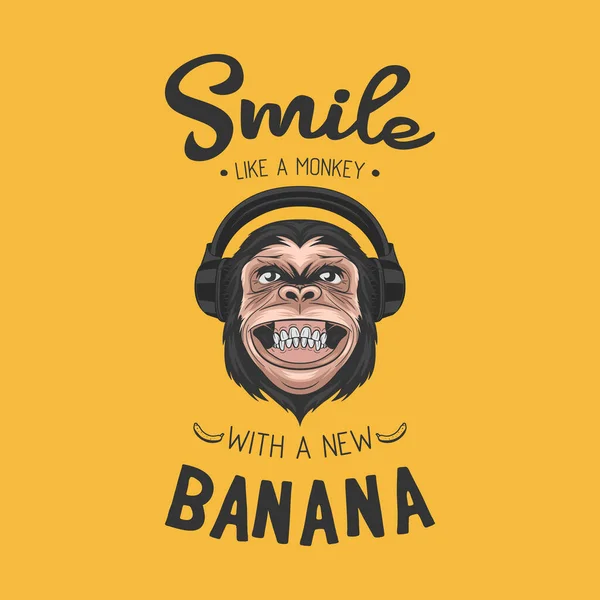 Sonríe Como Mono Con Plátano Nuevo Vector Smiling Chimpancé Mono — Archivo Imágenes Vectoriales
