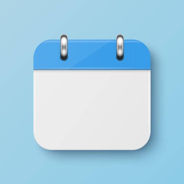 Mavi Arkaplanda Vektör 3d Gerçekçi Basit Klasik Açık Mavi Takvim Simgesi. Mockup için tasarım şablonu. Duvardaki Kağıt Takvim. Takvim Simgesi ile Arkaplan, Boşluğu Kopyala.