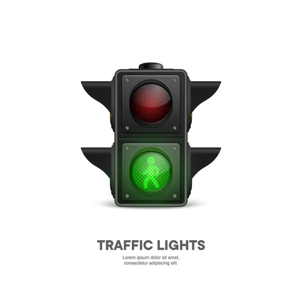 Vector Banner Realistic Detailed Road Traffic Lights Isolated White Background — Stock Vector