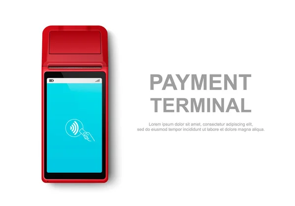Vector Realistic Red Touch Nfc Mobile Zahlungsmaschine Pos Terminal Closeup — Stockvektor
