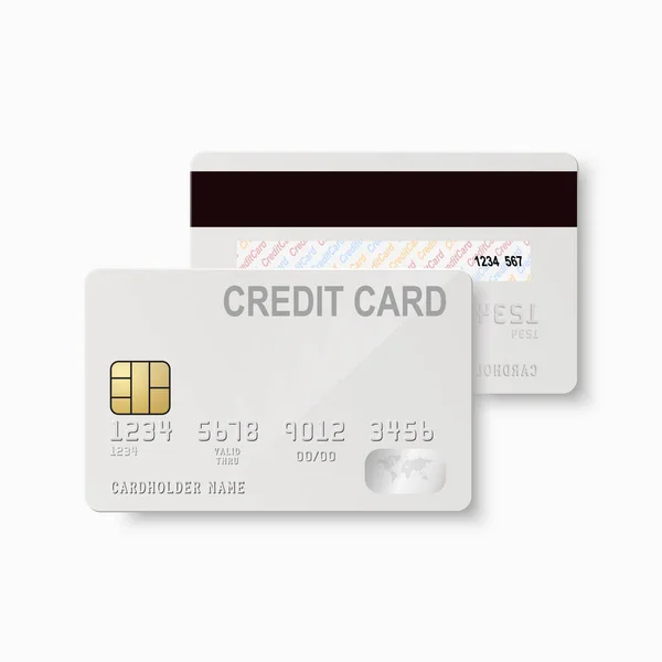 Vector Realista Branco Branco Cartão Crédito Isolado Modelo Design Cartão — Vetor de Stock