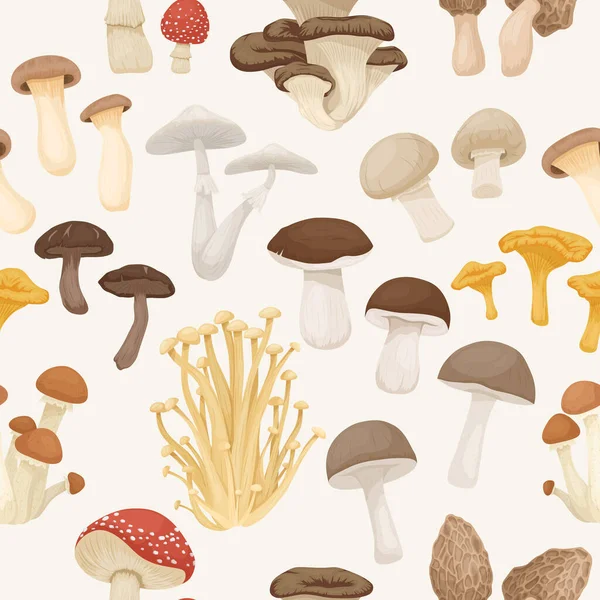 Vector Sem Costura Patern Com Comestível Cogumelos Inedible Venenosos Cogumelos — Vetor de Stock