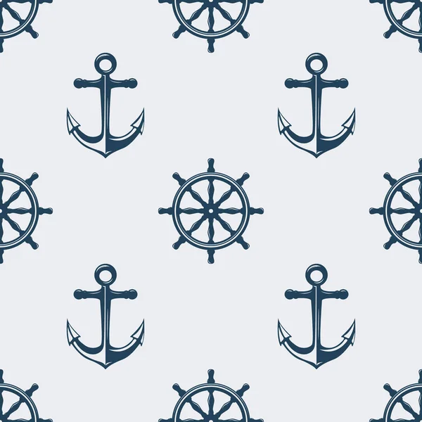 Vector Seamless Pattern Hand Drawn Ship Helms Anchors Design Template — Stock Vector