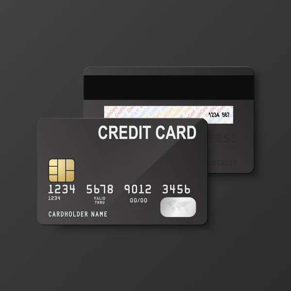 Vector Realista Preto Branco Cartão Crédito Isolado Modelo Design Cartão — Vetor de Stock