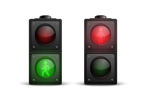 Vector Realistic Detailed Road Traffic Lights Icon Set Isolated Safety — Stock Vector