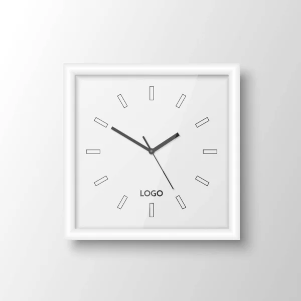 Vector Realistic Square White Wall Office Clock Design Template Isolated — 스톡 벡터