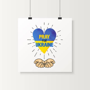 Ukrayna için dua et. Ukranian bayrağıyla suluboya kalp. Ukrayna Sembolünü Destekle. Savaş yok. Vektör İllüstrasyonu. Slogan, Barış Çağrısı, Ukrayna 'ya Destek. Savaşı durdurun. Tshirt, Plackard Yazdır.