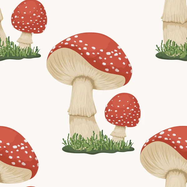 Vector Seamless Pattern Poisonous Inedible Mushroom Hand Drawn Cartoon Red — Stock Vector