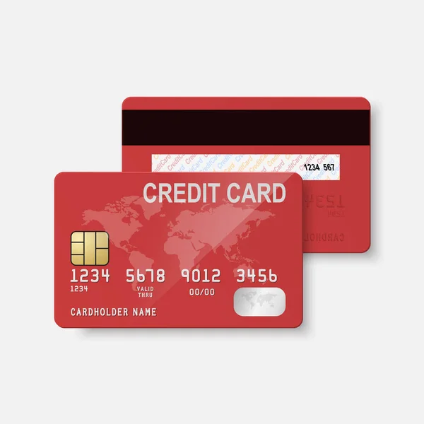 Vector Realistic Red Credit Card Map Isolated Design Template Plastic — Stock Vector