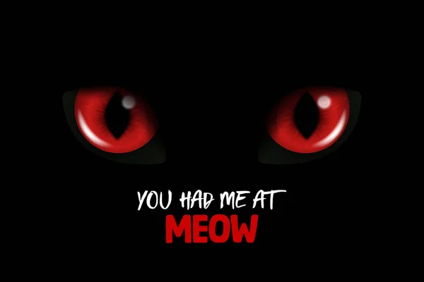 你有我在Meow 矢量3D现实的红猫黑猫的眼睛 黑黑的背景下的猫看 闪亮的猫眼 — 图库矢量图片