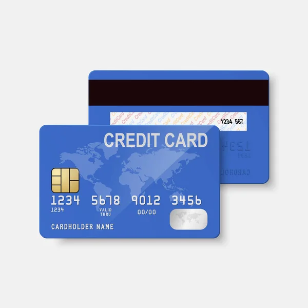 Vector Realistische Blaue Kreditkarte Mit Isolierter Karte Design Vorlage Für — Stockvektor