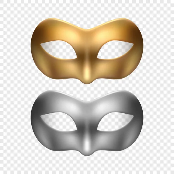 Vector Reaistic Golden Zilveren Carnaval Masker Set Metallic Gezicht Carnaval — Stockvector