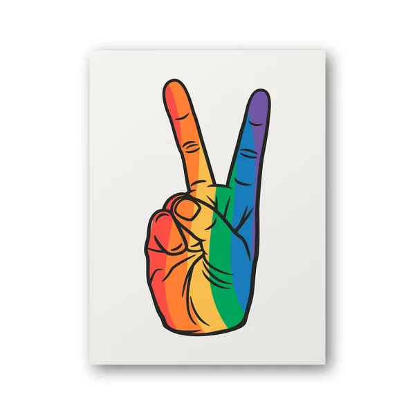 平和へのサイン 平和の手のジェスチャー Tシャツ プラカードプリント プライド月間コンセプト用ベクトルデザイン タイポグラフィクオートWith Lgbt Rainbow トランスジェンダーフラッグ Lgbt — ストックベクタ
