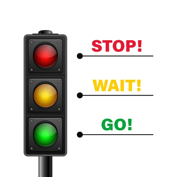 Vector Realistic Road Traffic Lights Isolated Stop Wait Signals Safety — Stock Vector