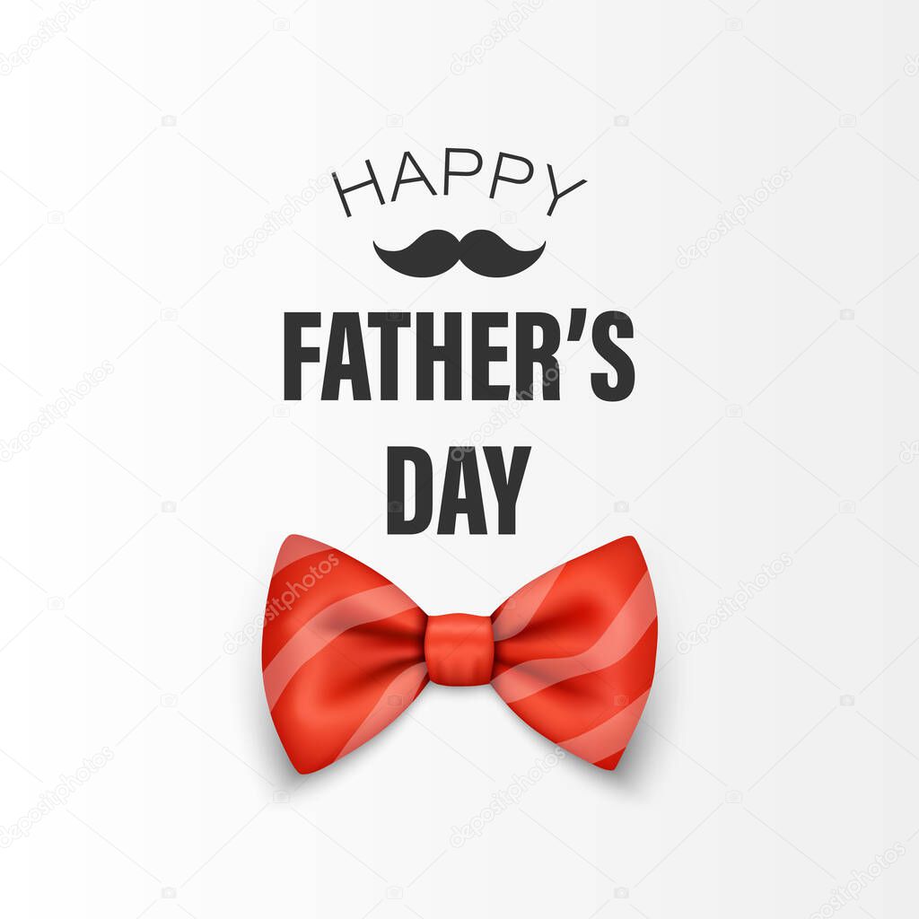Vector Fathers Day Banner. Text with 3d Realistic Silk Red Striped Bow Tie. Glossy Bowtie, Tie Gentleman. Fathers Day Holiday Concept. Design Template for Greeting Card, Invitation, Poster, Print.