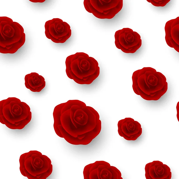 矢量花无缝隙图案 红色现实的白玫瑰3D 植物无缝线背景 结婚的概念 采购产品梦想卡片 邀请函 纺织品 壁纸设计 玫瑰花的花卉说明 — 图库矢量图片