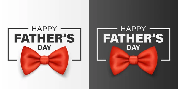 Vector Fathers Day Banner Text Realistic Silk Red Bow Tie — Stock Vector