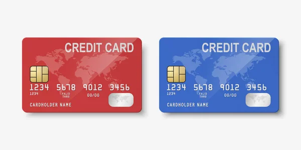 Vector Realistische Rote Und Blaue Blanko Kreditkarte Mit Isolierter Karte — Stockvektor