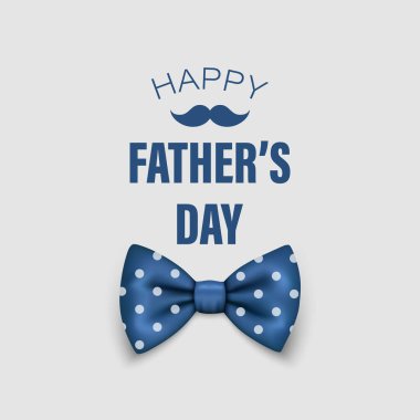 Vekil Babalar Günü Afişi. 3d Gerçekçi İpek Mavi Polka Papyonlu Metin. Parlak papyon, kravatlı beyefendi. Babalar Günü Tatil Konsepti. Tebrik Kartı, Davetiye, Poster ve Yazdırma İçin Tasarım Şablonu.