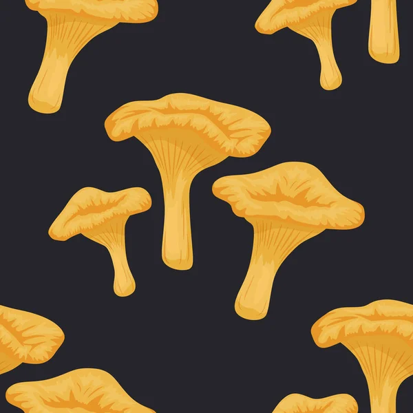 Vector Seamless Pattern Con Fungo Chanterelle Nero Texture Senza Cuciture — Vettoriale Stock