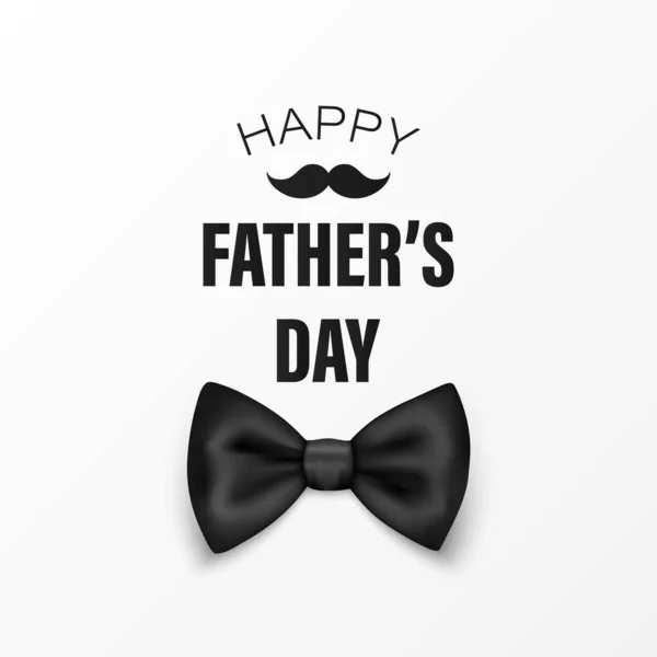 Vector Fathers Day Banner. Text with 3d Realistic Silk Black Bow Tie. Glossy Bowtie, Tie Gentleman. Fathers Day Holiday Concept. Design Template for Greeting Card, Invitation, Poster, Print.