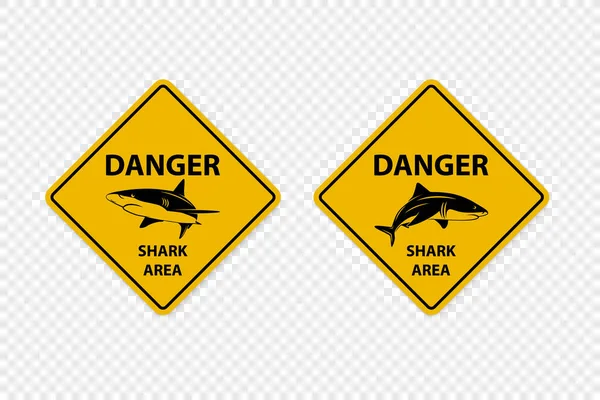 Vector Yellow Shark Sighting Sign Set Isolated Shark Attack Warning — Stock vektor