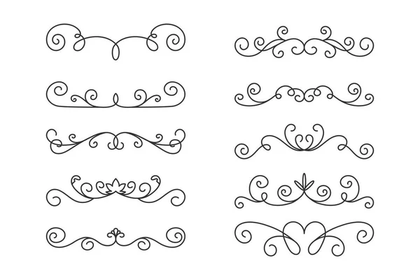 Vector Decorative Linear Borders Set Vintage Frame Design Elements Filigree — Stock Vector