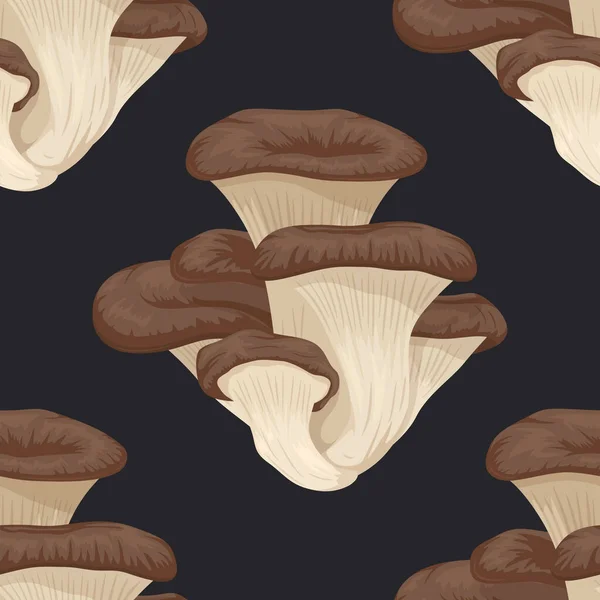 Vector Seamless Pattern Oyster Mushroom Black Безшовні Текстури Ручний Намальований — стоковий вектор