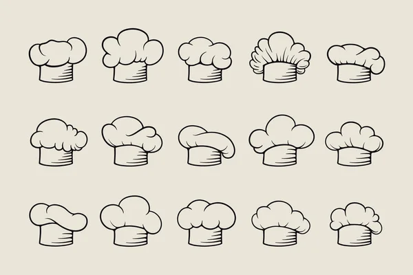 Chapeau Chef Toque Monochrome Collection Icône Linéaire Vector Cook Ensemble — Image vectorielle