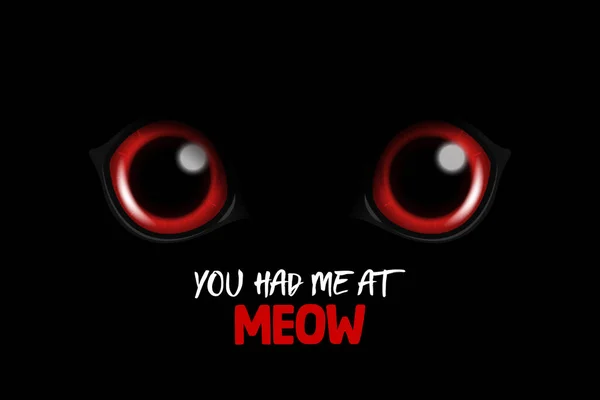 Meow Vecteur Réaliste Rouge Rond Brillant Chats Yeux Chat Noir — Image vectorielle