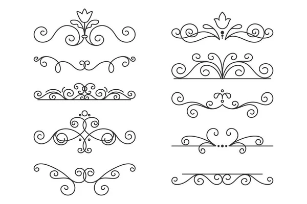 Conjunto Fronteras Lineales Decorativas Vectoriales Elementos Diseño Marco Vintage Filigrana — Vector de stock